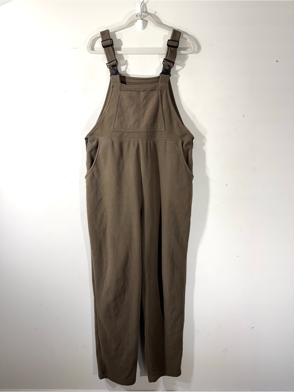 Vintage Fleece Tan Bib Overalls Early Winters Buckle Straps Cargo Large